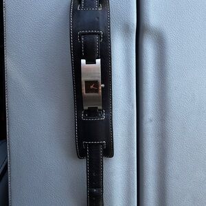 Coach Black Leather Strap Watch Accent with Silver-Tone Face